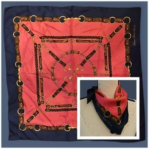 Lauren Ralph Lauren Hot Pink and Navy Equestrian Chain Belt Silk Scarf